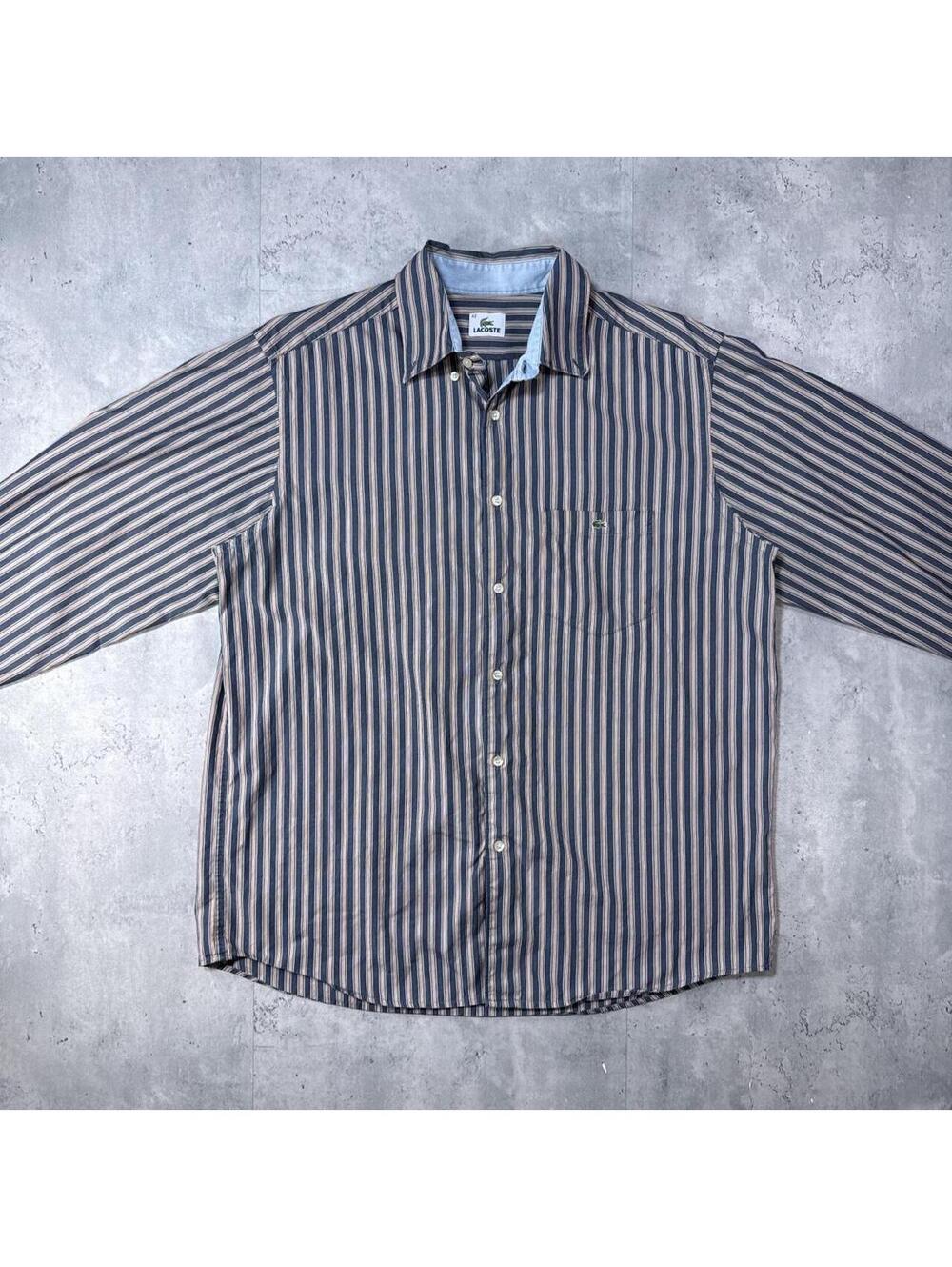 Y2K Lacoste blue striped button up shirt